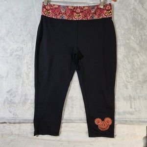 Disney Parks Sz Medium Women's Paisley Leggings Capris Black Pink Design
